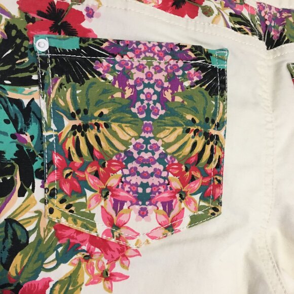 BISOU BISOU Pants White Jeans Sz10 Waist 32" Floral Graphics legs hip Denim - Picture 7 of 9
